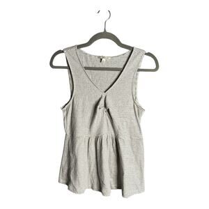 Lucky Brand Gray and White Striped Sleeveless V Neck Peplum Top Size Small
